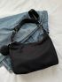 Letter Patch Hobo Bag Black With Coin Purse For Daily