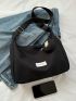 Letter Patch Hobo Bag Black With Coin Purse For Daily