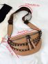 Crocodile Embossed Fanny Pack Chain Decor Adjustable Strap For Daily