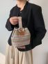 Mini Straw Bag Colorblock Top Handle For Vacation