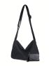 Black Hobo Bag Minimalist Adjustable Strap With Small Wallet