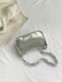 Crocodile Embossed Hobo Bag Chain Strap Silver Funky