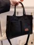 Medium Shoulder Tote Bag Pocket Front Black For Daily