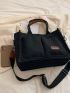 Medium Shoulder Tote Bag Pocket Front Black For Daily