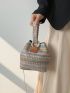 Mini Straw Bag Colorblock Top Handle For Vacation
