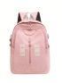 Patch Decor Classic Backpack With Zipper