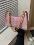 Tie Dye Baguette Bag Chain With Zipper PU Fashionable