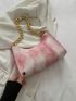 Tie Dye Baguette Bag Chain With Zipper PU Fashionable