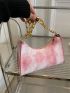 Tie Dye Baguette Bag Chain With Zipper PU Fashionable