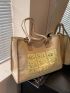 Large Shopper Bag Cartoon & Slogan Graphic Double Handle With Zipper