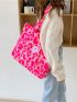 Letter Patch Shoulder Tote Bag Leopard Print Double Handle, Large Capacity Tote Bag For Work And Travel