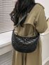 Large Hobo Bag Quilted Detail With Zipper Black PU