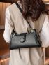 Coffee Brown Baguette Bag Litchi Embossed Round Decor Zipper PU