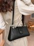 Coffee Brown Baguette Bag Litchi Embossed Round Decor Zipper PU