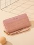 Pink Long Wallet Crocodile Embossed Slogan Graphic PU