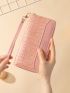 Pink Long Wallet Crocodile Embossed Slogan Graphic PU