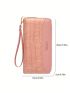 Pink Long Wallet Crocodile Embossed Slogan Graphic PU