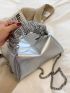 Small Hobo Bag Silver Rhinestone Decor Top Handle PU