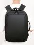 Black Functional Backpack With USB Charging Port Polyester Camping Bag