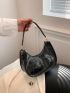 Crocodile Embossed Hobo Bag PU Black