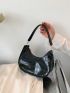 Crocodile Embossed Hobo Bag PU Black