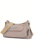 Medium Hobo Bag Blue Pocket Front Adjustable Strap For Daily