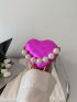 Mini Novelty Bag Crocodile Print Heart Design Faux Pearl Decor Chain