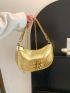 Buckle Decor Hobo Bag Metallic PU Funky Chain