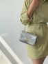 Mini Square Bag Crocodile Embossed Heart Decor Metallic PU Funky