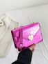 Mini Square Bag Crocodile Embossed Heart Decor Metallic PU Funky