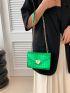 Mini Square Bag Crocodile Embossed Heart Decor Metallic PU Funky