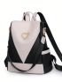 Colorblock Classic Backpack Studded Decor Adjustable Strap For Daily