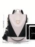 Colorblock Classic Backpack Studded Decor Adjustable Strap For Daily