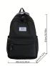 Black Functional Backpack Preppy Letter Patch Decor Zipper For School