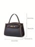 Genuine Leather Small Satchel Bag Contrast Binding Embossed Detail Turn Lock