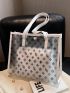 Geometric Pattern Beach Bag Contrast Binding No-closure Double Handle With Inner Pouch