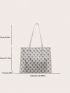 Geometric Pattern Beach Bag Contrast Binding No-closure Double Handle With Inner Pouch