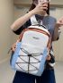 Medium Colorblock Classic Backpack Letter Graphic Drawstring Detail