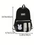 Two Tone Classic Backpack Letter Patch & Cartoon Rabbit Decor Preppy