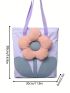 Flower Decor Shopper Bag Double Handle With Zipper