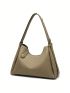 Genuine Leather Medium Hobo Bag Litchi Embossed Contrast Binding