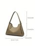 Genuine Leather Medium Hobo Bag Litchi Embossed Contrast Binding