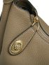 Genuine Leather Medium Hobo Bag Litchi Embossed Contrast Binding