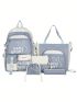 5pcs Bag Set Backpack Tote Bag Crossbody Bag Stationery Bag Purse Letter & Cartoon Graphic Preppy