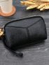 Litchi Embossed Long Wallet Solid Black