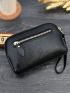 Litchi Embossed Long Wallet Solid Black