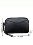 Litchi Embossed Long Wallet Solid Black