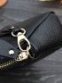 Litchi Embossed Long Wallet Solid Black