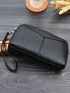 Litchi Embossed Long Wallet Solid Black