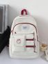 Letter Patch Decor Classic Backpack Zip Front Preppy